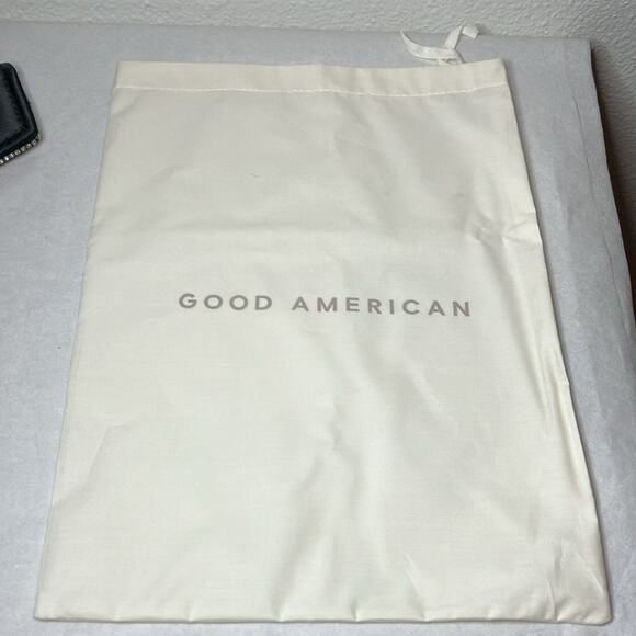 NIB Good American Shoes Womens Size 4 Black Sling back Heel Crystal Crush square - Picture 7 of 10